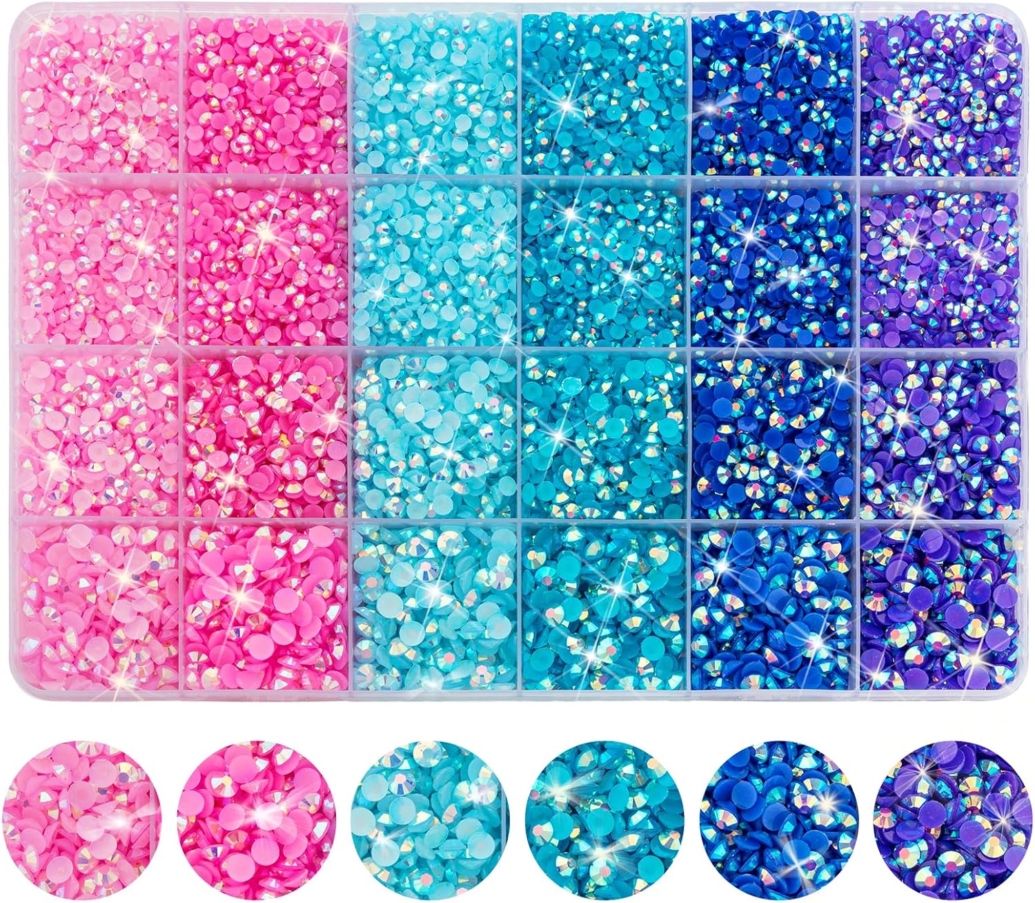 21000pcs Resin 3/4/5mm Flatback Rhinestones Bedazzler Kit for Crafts | 6 Colors Jelly Gemstones for Nail,Makeup,Tumblers,Bottles,Clothing,Shoes,Phone Case DIY Dazzling Decoration (Mermaid)