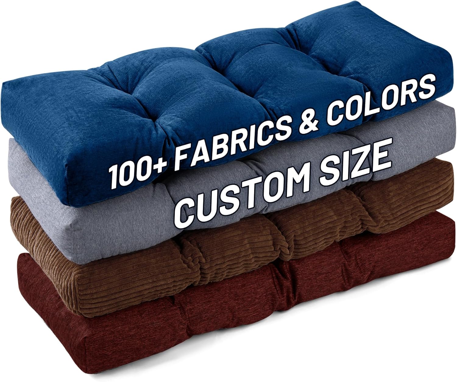 Lokex Custom Waterproof Patio Bench Cushions for Indoor & Outdoor Furniture with Ties, 100+ Color Bay Window Seat Cushions Indoor