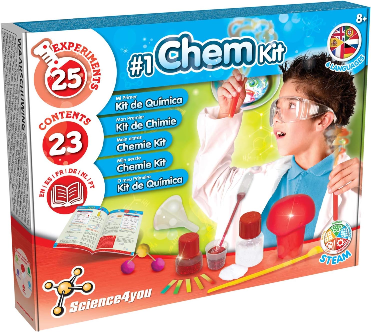 Science4you My First Chemistry Set, Science Kits for Kids - Science Lab with 25 Experiments for Kids: Chemistry Lab with Explosive Experiments - Educational Science Kits and Stem Toys Age 8 9 10 11+