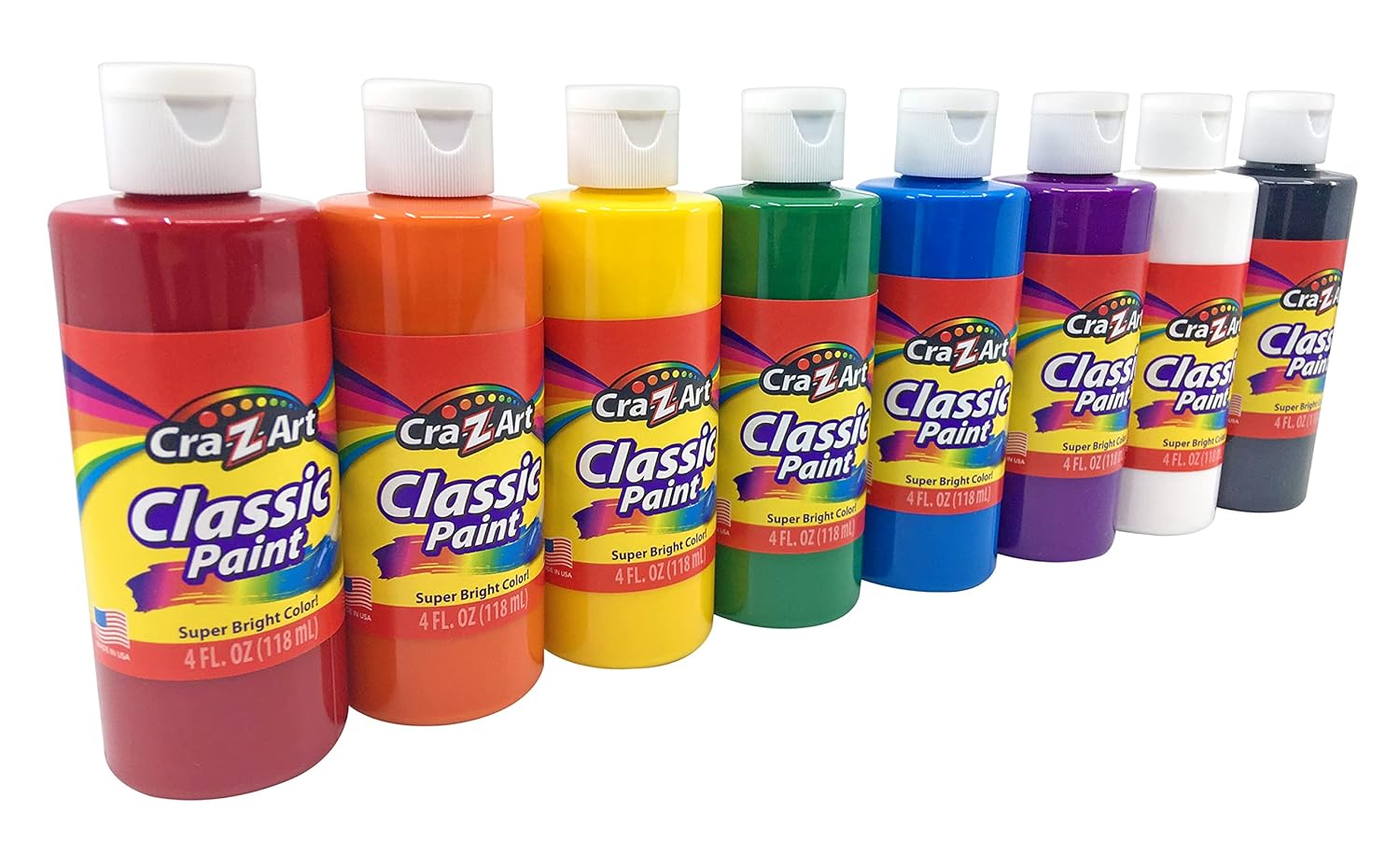Cra-Z-art Washable Classic Paint Bulk Pack 8ct, Assorted Colors 4oz each bottle, 32oz