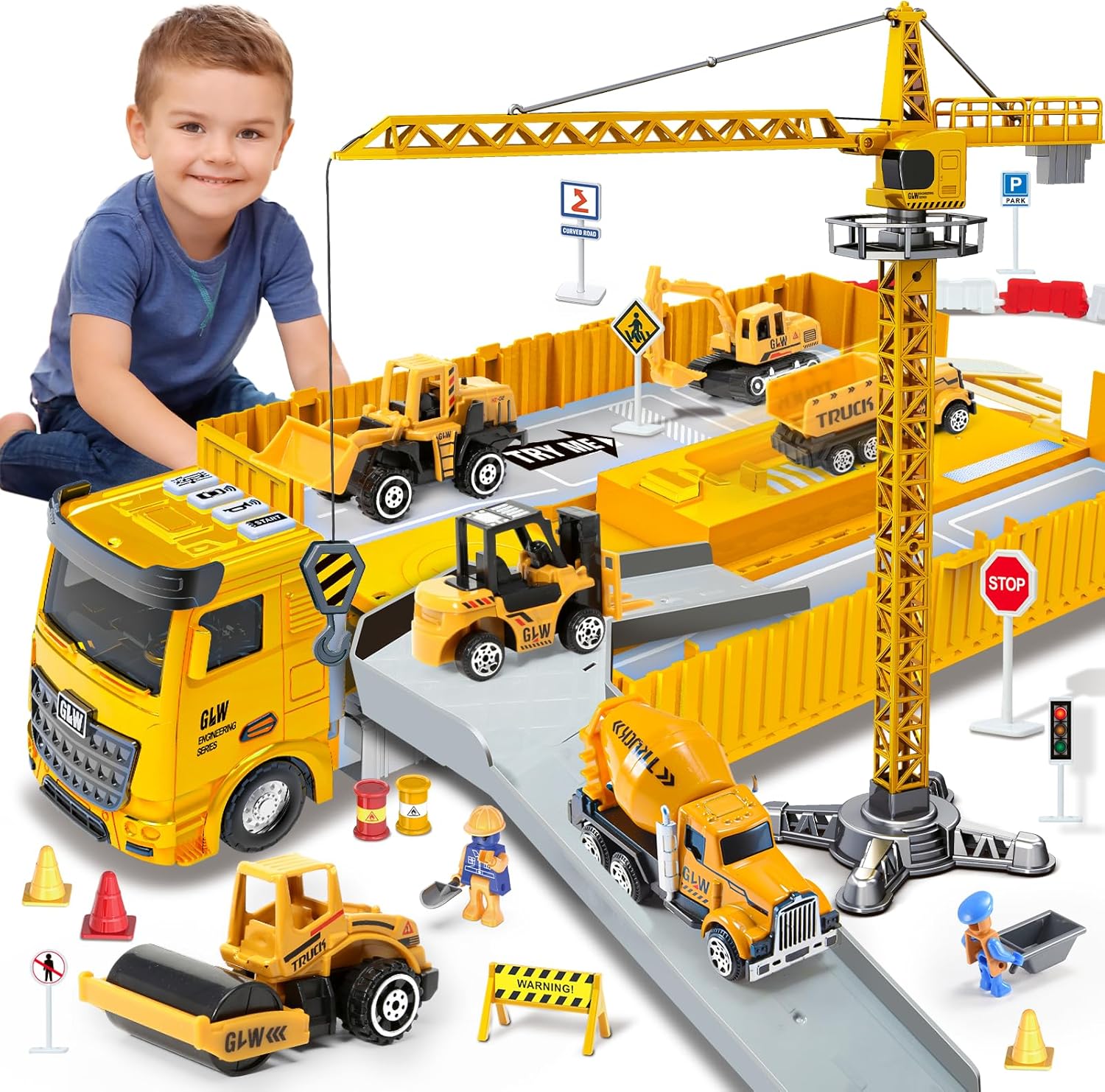 Naxudcoo Construction Toys For 3-7 Year Old Boys: Truck Toy Set Toddler Car Digger Toy - Crane Dump Trucks, Construction Vehicle Toys For 3 4 5 6 7 Years Old Boys Gifts