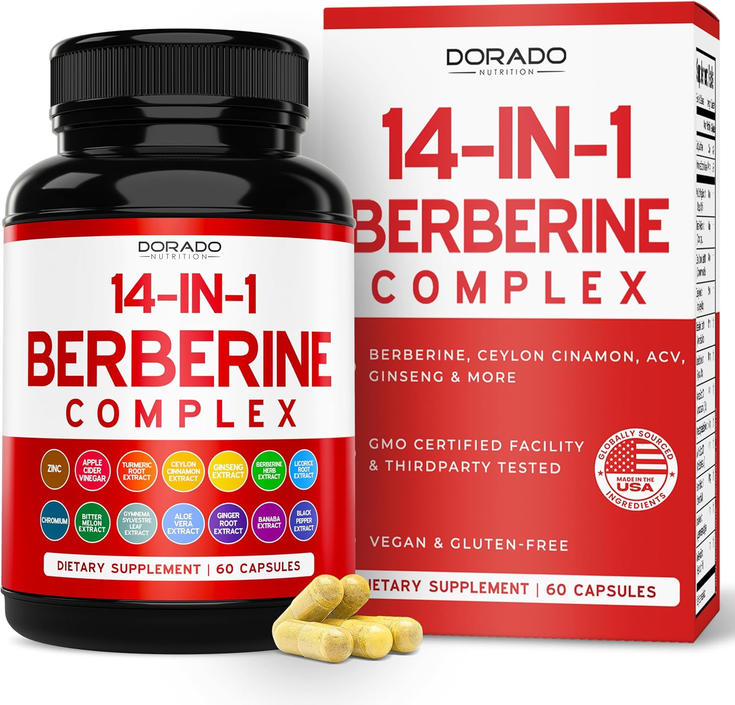 Berberine 14 in 1 Supplement Formula (Supplement with Berberine, ACV, Chromium, Ceylon Cinnamon, Turmeric & More) Support Gut Health & Metabolism - Third Party Tested, Vegan Safe & USA Made