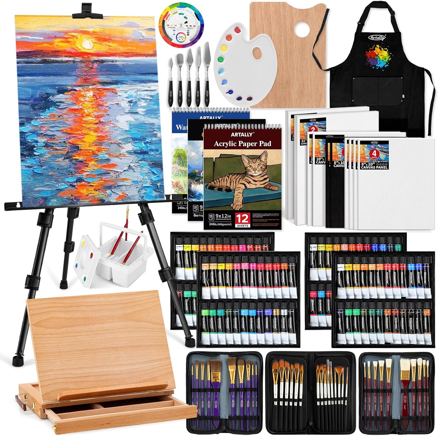 179Pcs Professional All-in-One Art Painting Kit with Aluminum & Beech Wood Easel, 96 Acrylic, Watercolor & Oil Paint Set, Complete Art Supplies Painting Set for Adults, Artists, Beginners