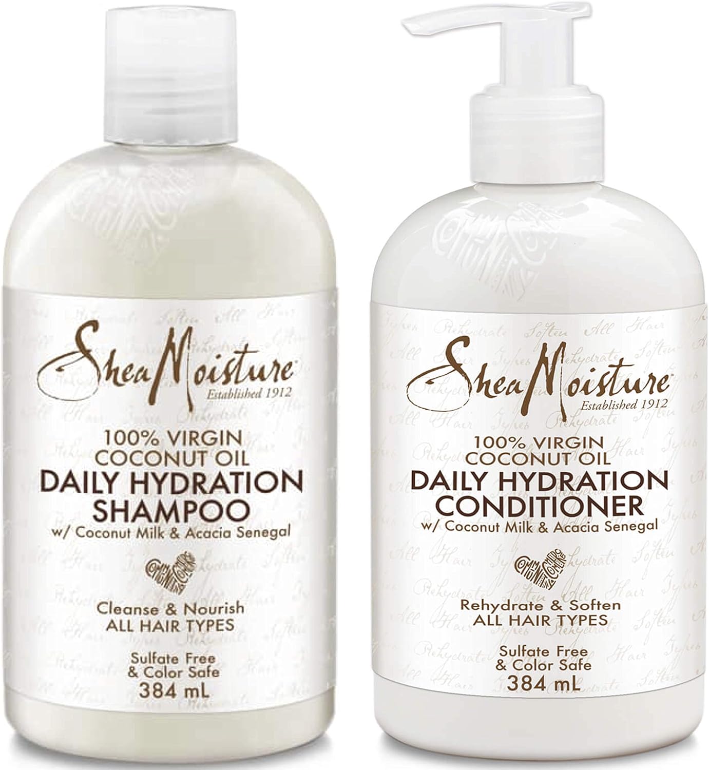 100% Virgin Coconut Oil Daily Hydration Shampoo and Conditioner 13oz BUNDLE by Shea Moisture
