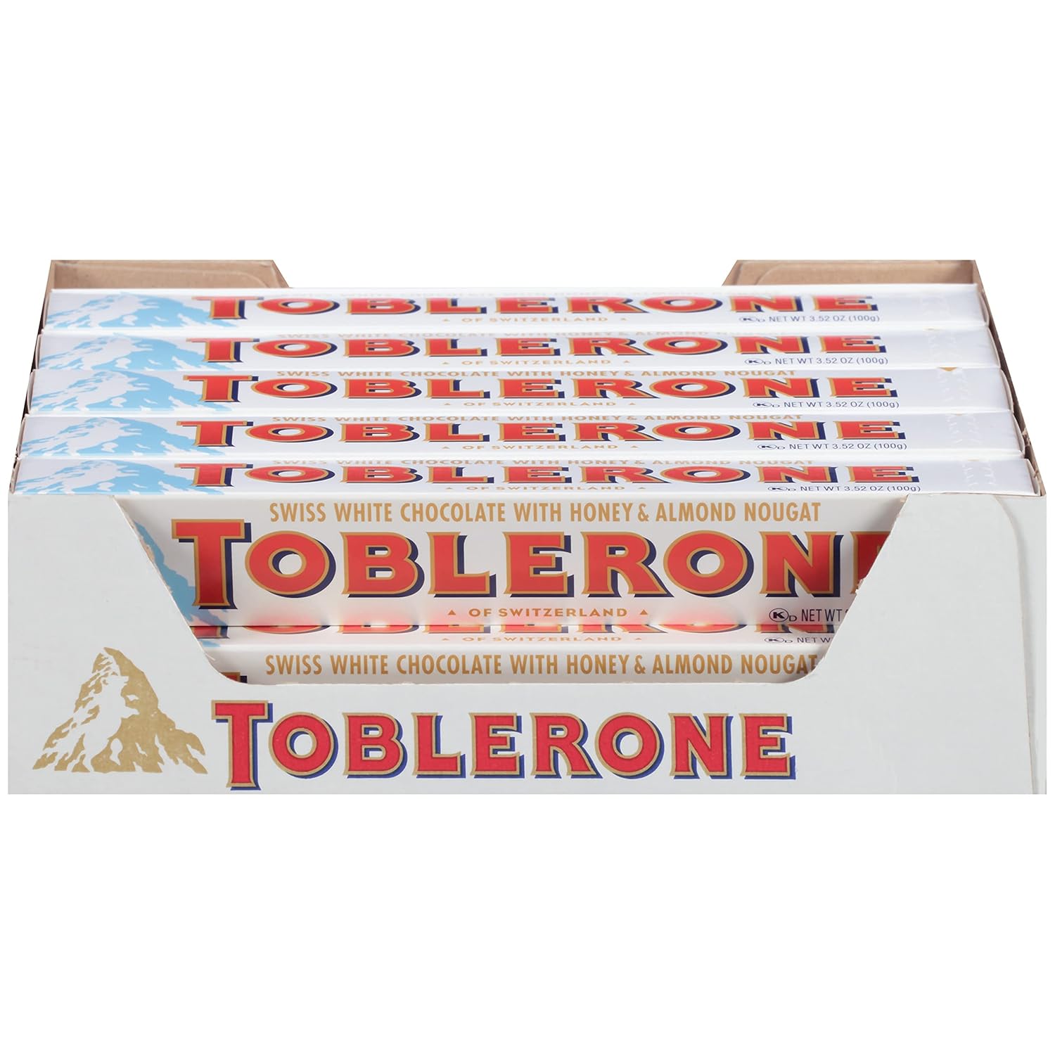 Toblerone White Chocolate Bar with Honey and Almond Nougat, 20 - 3.52 oz Bars