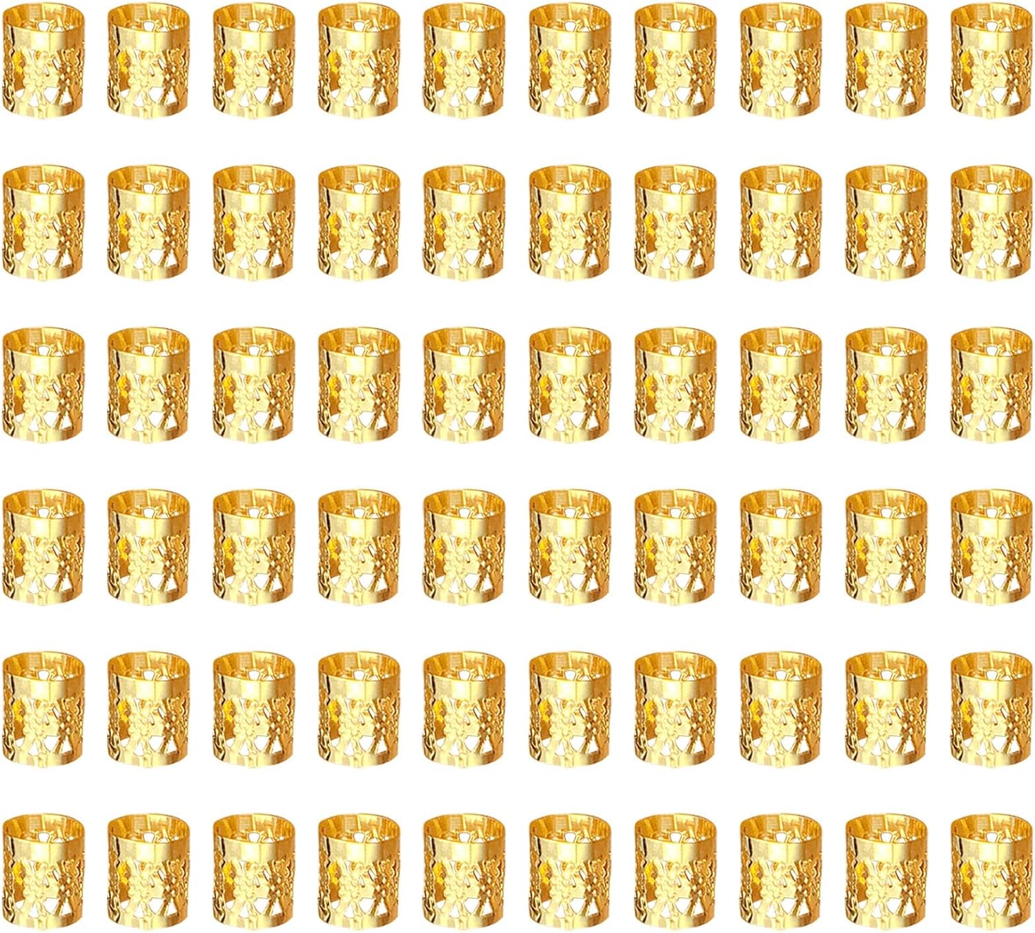 60PCS Wig Accessories, Dirty Braid Hair Extension Ring, Hollow Braid Decorative Ring Buckle, Hair Accessories (Gold)