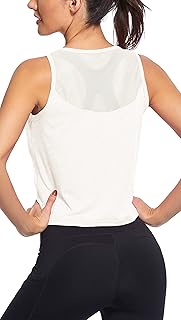 Cropped Workout Tops for Women Mesh Back Womens Workout Tops Flowy Crop Yoga Shirts Running Tank Tops…