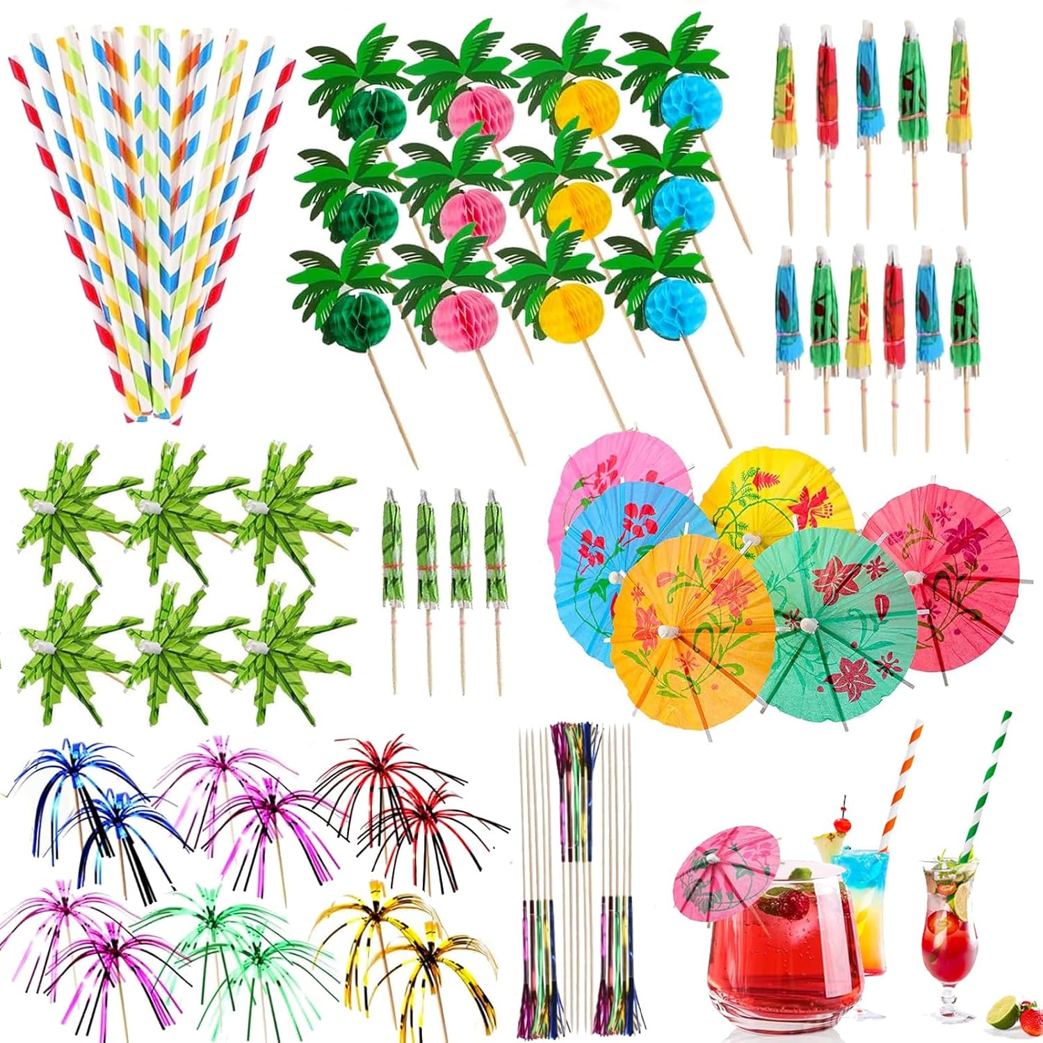 120PCS Cocktail Accessories for Drinks Reusable Cocktail Umbrellas Decoration for Drinks Cocktail Decorating Supplies with Cocktail Sticks Paper Umbrella for Food Drink Summer Party