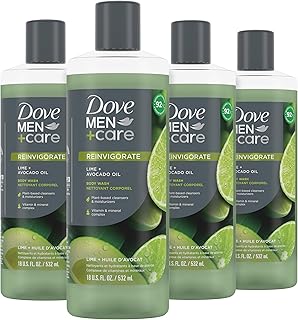 DOVE MEN + CARE Body 4 Count Wash Lime + Avocado Oil to Rebuild Skin in the Shower with Plant-Based Cleansers and Moisturizers 18 oz