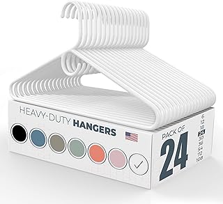 Made in USA Heavy Duty Plastic Clothes Hangers Bulk, 20 30 50 100 Pack Available, Strong Plastic Hangers, Jacket Coat Hangers, Thick Plastic Hanger for Closet and Clothing Hangars (24pk White)