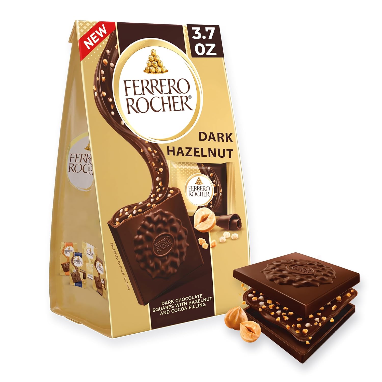 Ferrero Rocher Premium Dark Hazelnut chocolate squares, Individually Wrapped Chocolates, Great for Sharing or Gifting, 3.7 oz