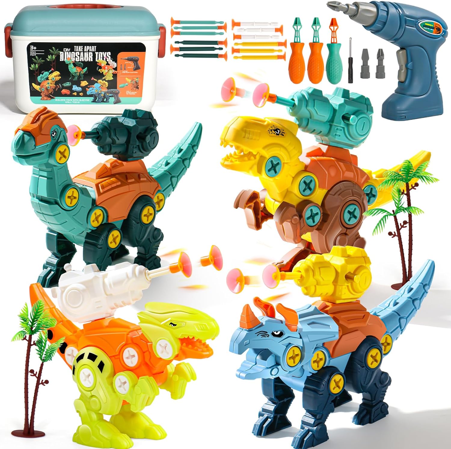 Fajiabao Dinosaur Toys for 3 4 5 Year Old Boys, Take Apart Dinosaur Toys for Kids 5-7, STEM Building Kids Toy with Electric Drill Construction Birthday for Kid Girls Boys Toy Age 3-8 Year Old