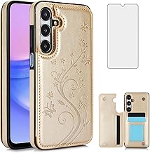 Asuwish Phone Case for Samsung Galaxy A15 5G/4G with Tempered Glass Screen Protector Card Holder Wallet Cover Stand Flip Leather Cell Accessories Glaxay A 15 15A SM A156B A155F Cases Women Men Golden