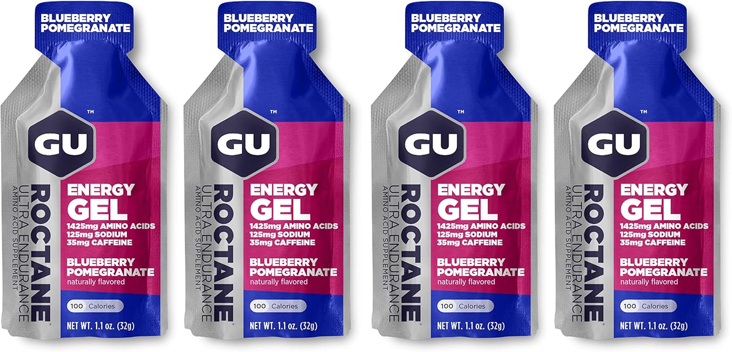 GU Energy Roctane Energy Running Gels - 4 Gel Taster Pack - Sports Energy Gels For Running, Cycling, Triathlon (4 x 32g Sachets) (Blueberry Pomegranate)