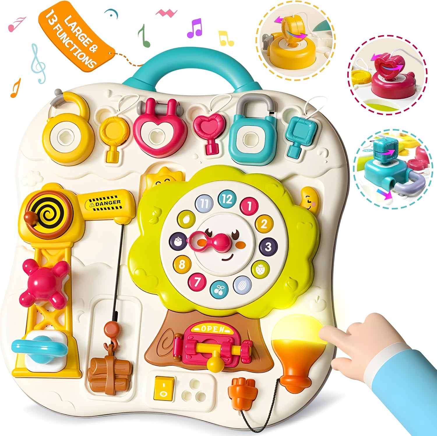 2024 New Montessori Busy Board Sensory Toys for Toddlers 1-3, 13 Activity Music & Led Light Up Montessori Toys for 2+ Year Old, Birthday Gifts for Toddlers, Travel Toys for 2 Year Old