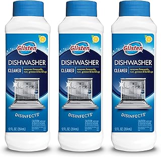 Glisten Dishwasher Cleaner, Removes Limescale, Rust, Buildup, and Grease, Lemon Scent, 12 Ounce Bottle, 3-Pack