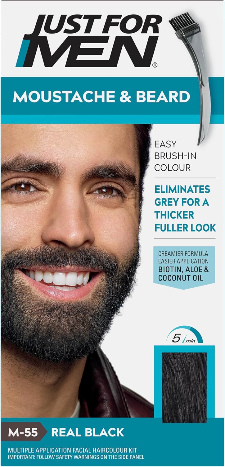 Just for men Moustache & Beard Real Black Dye , Eliminates Grey for a Thicker & Fuller Look M55