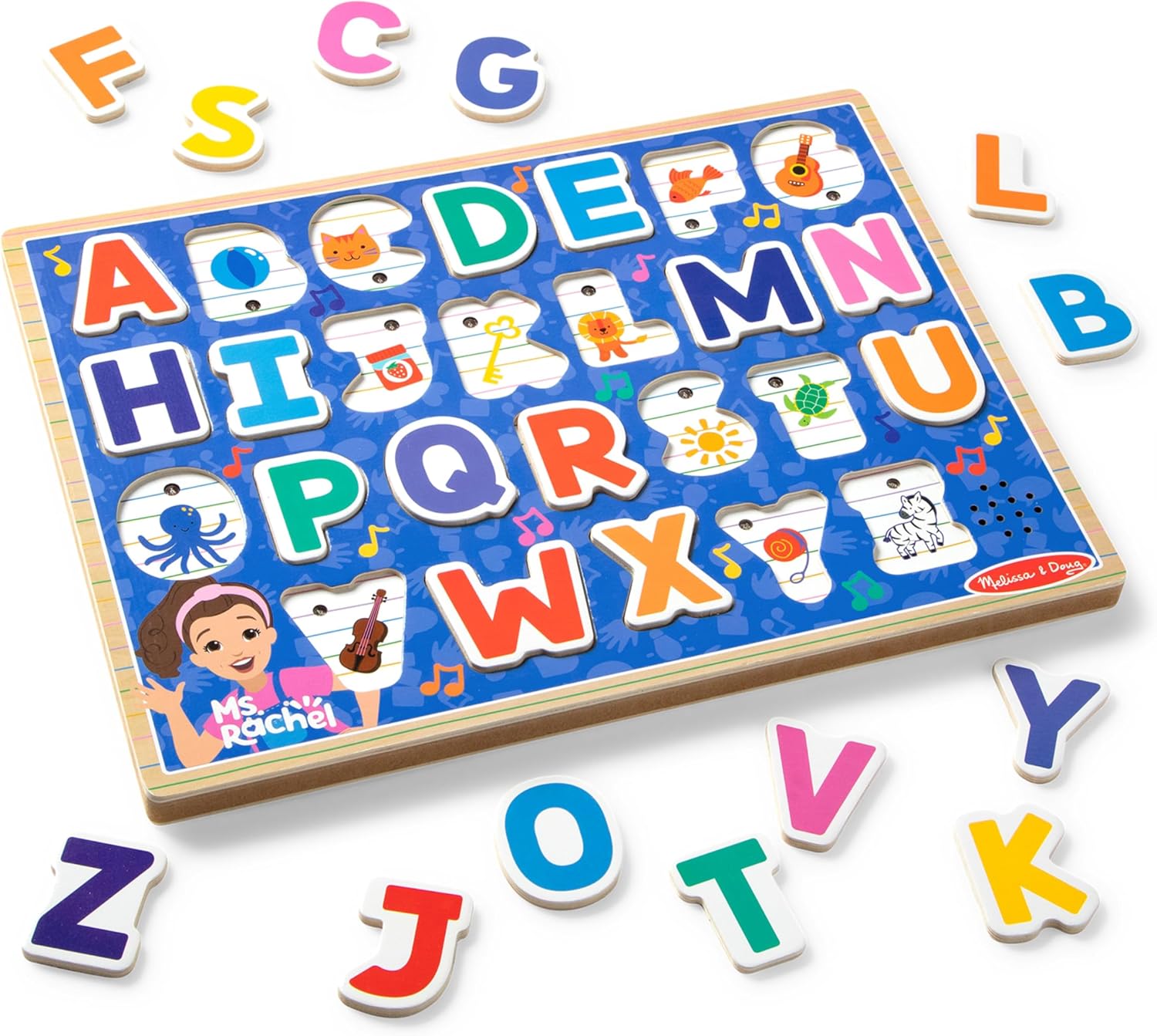 Melissa & Doug Ms Rachel Wooden Phonics Alphabet Sound Puzzle, 24-Piece Toddler Toys for Boys and Girls Ages 2+ Years