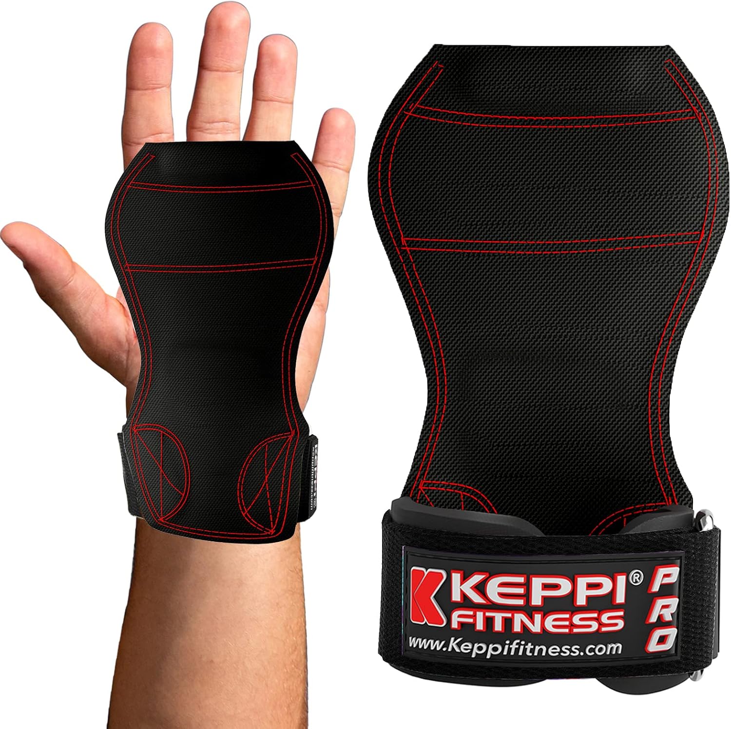 KEPPI Weight Lifting Grips PRO with Wrist Straps-Heavy Duty Wrist Wraps for Deadlift Pulling Gym Workout Exercise Accessory Gloves with Adjustable Neoprene Padded for Men and Women