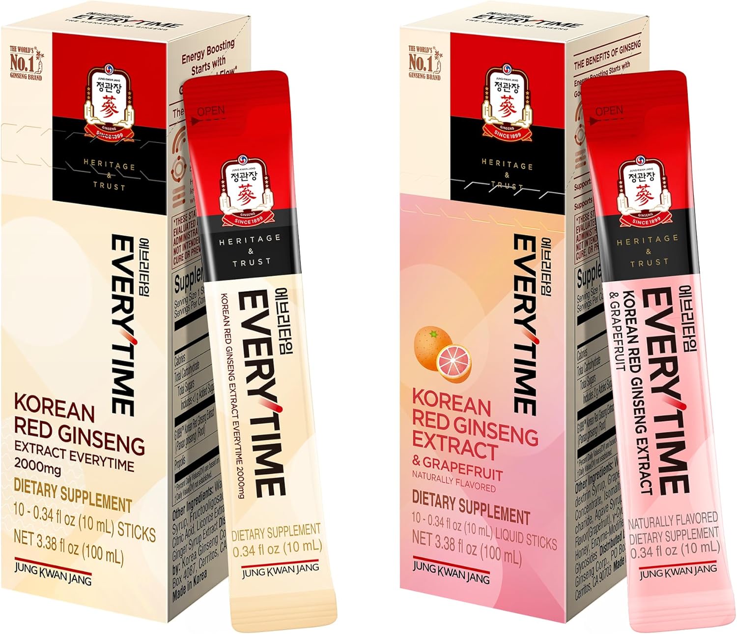 Everytime Korean Red Ginseng Extract Bundle - 2000mg 10 Sticks & Grpaefruits 10Sticks