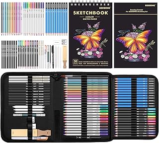 EGOSONG 73 Drawing set Sketching kit，Pro Art Sketch Supplies with 3-Color Sketchbook，Tutorial，Graphite，Colored，Charcoal，Watercolor，Metallic pencils for Artists Adults Teens Beginners