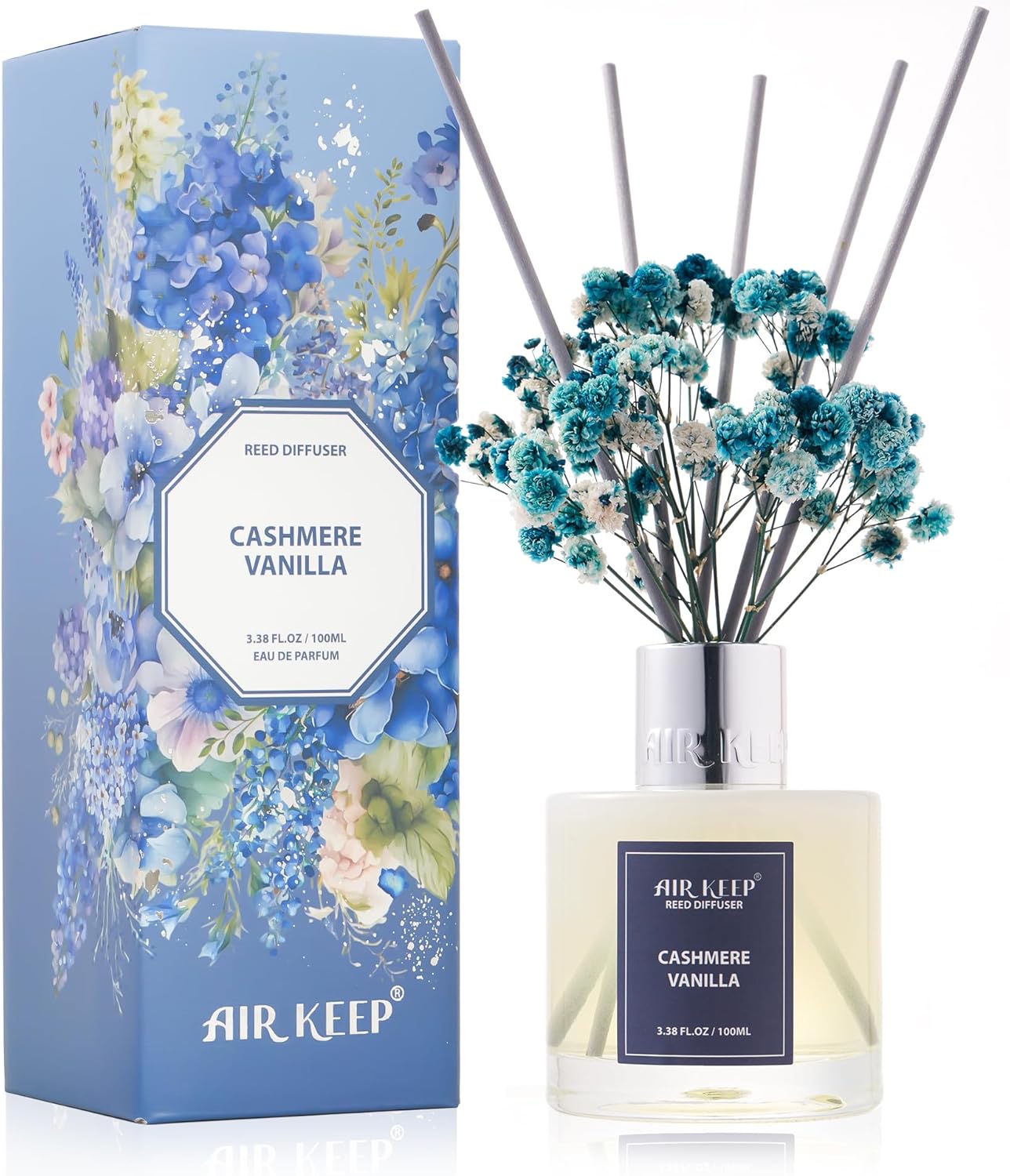 Reed Diffuser Set - 3.38 fl oz(100ml) Cashmere Vanilla Scent Diffuser Home Fragrance Diffuser Set Includes 8 Reed Diffuser Sticks,Home Decor & Office Decor, Fragrance and Gifts