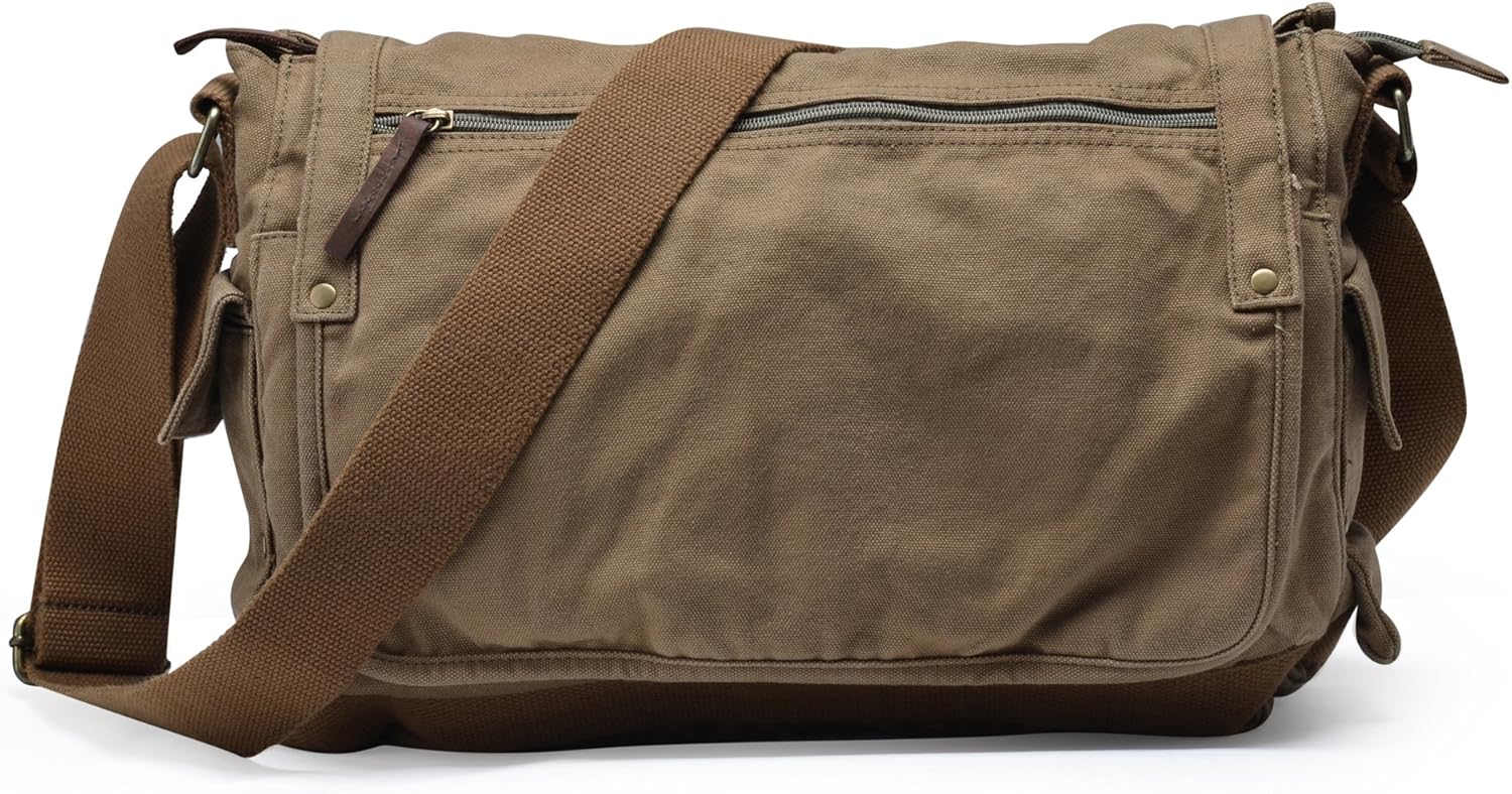 Gootium Canvas Shoulder Bag - Vintage Cross Body Messenger Bag Mens Satchel 15.6"