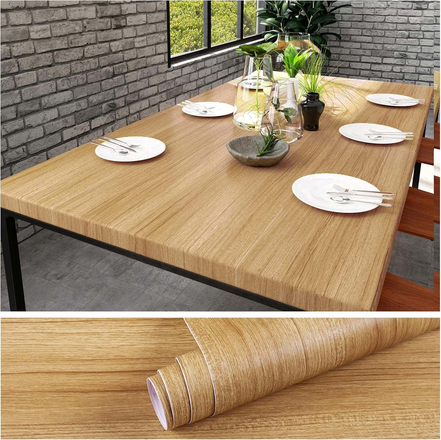 VEELIKE 15.7''x118'' Natural Brown Wood Contact Paper Peel and Stick Countertops Waterproof Wood Wallpaper for Cabinets Table Furniture Self Adhesive Removable Woodgrain Contact Paper for Countertops
