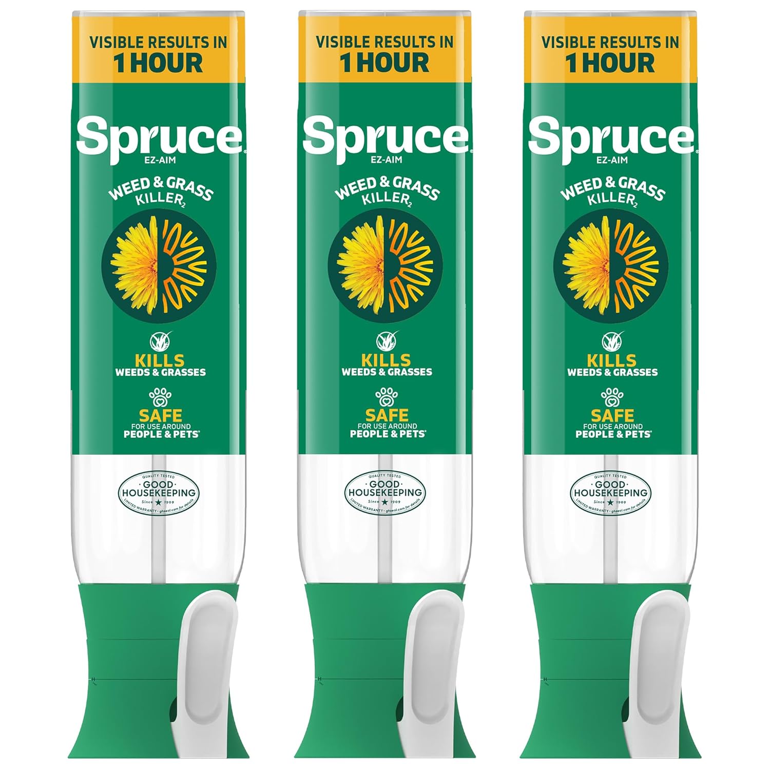 Spruce EZ-AIM Grass and Weed Killer Spray - Precision Shot for Cracks, Edges & Small Spaces - Starts Wilting in 1 Hour, Dead Weeds in 24 Hours (3 Pack, 10 Oz Each)