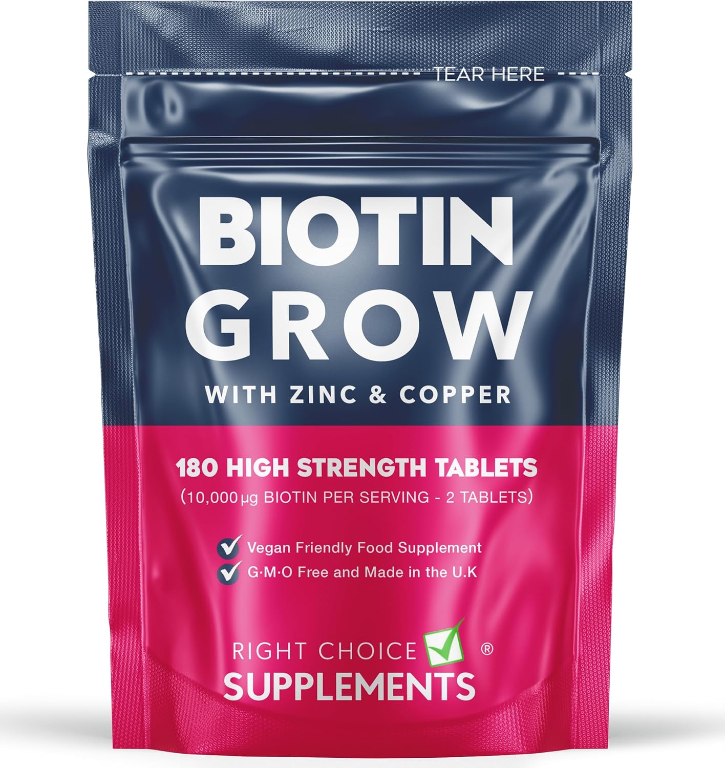 Biotin Hair Growth Supplement - 180 Tablets Enhanced with Zinc & Copper - Biotin 10,000 µg (mcg) per Serving - Vegan, Hair Skin & Nails Vitamins
