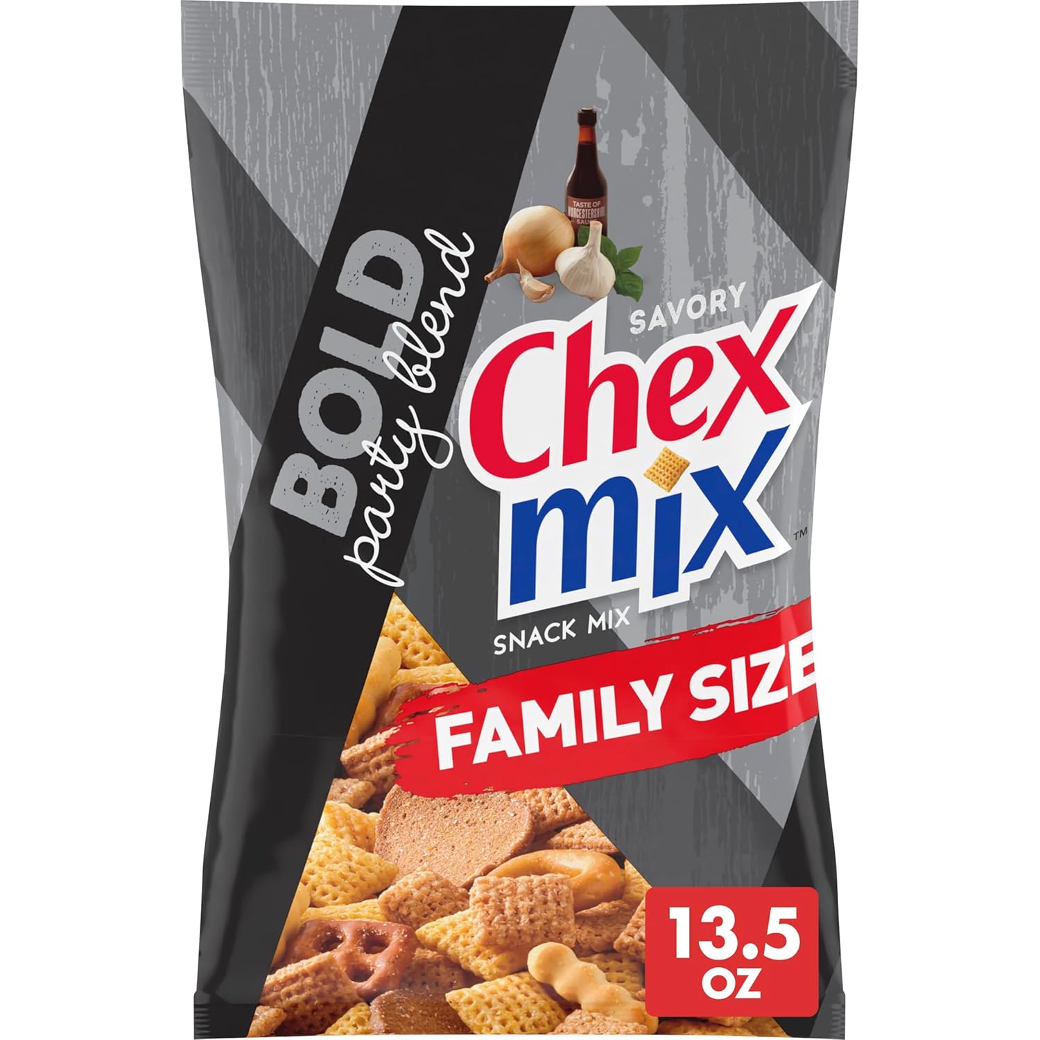 Chex Mix Bold Party Blend Savory Snack Mix, Snacks, Family Size, 13.5 oz
