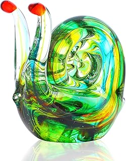 QFkris 4.4inch Blown Glass Snail Figurine Collectibles Handcrafted Glass Animal Paperweight Home Art Statue Decoration Gift