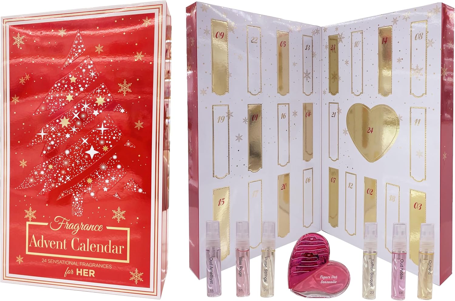 ADVENT CALENDAR CHRISTMAS FRAGRANCES FOR WOMEN (RED) 24 days countdown Gift for her by Saffron London