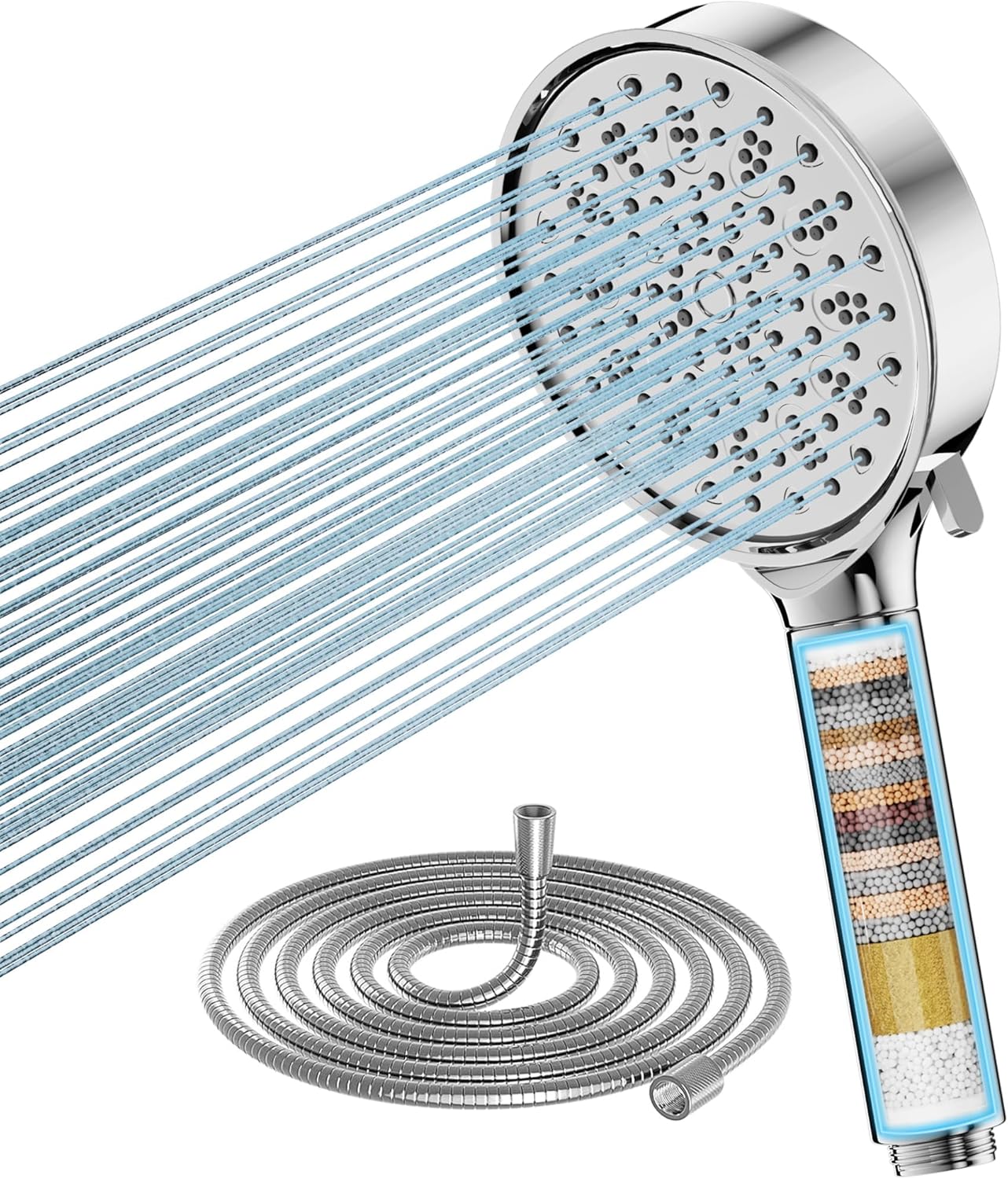 Cobbe Hard Water Filter Shower Head and Hose with 20 Stage Filter, 6 Spray Jet Modes High Pressure Bathroom Shower Head, Large Powerful Handheld Showerhead for Residual Chlorine Remove