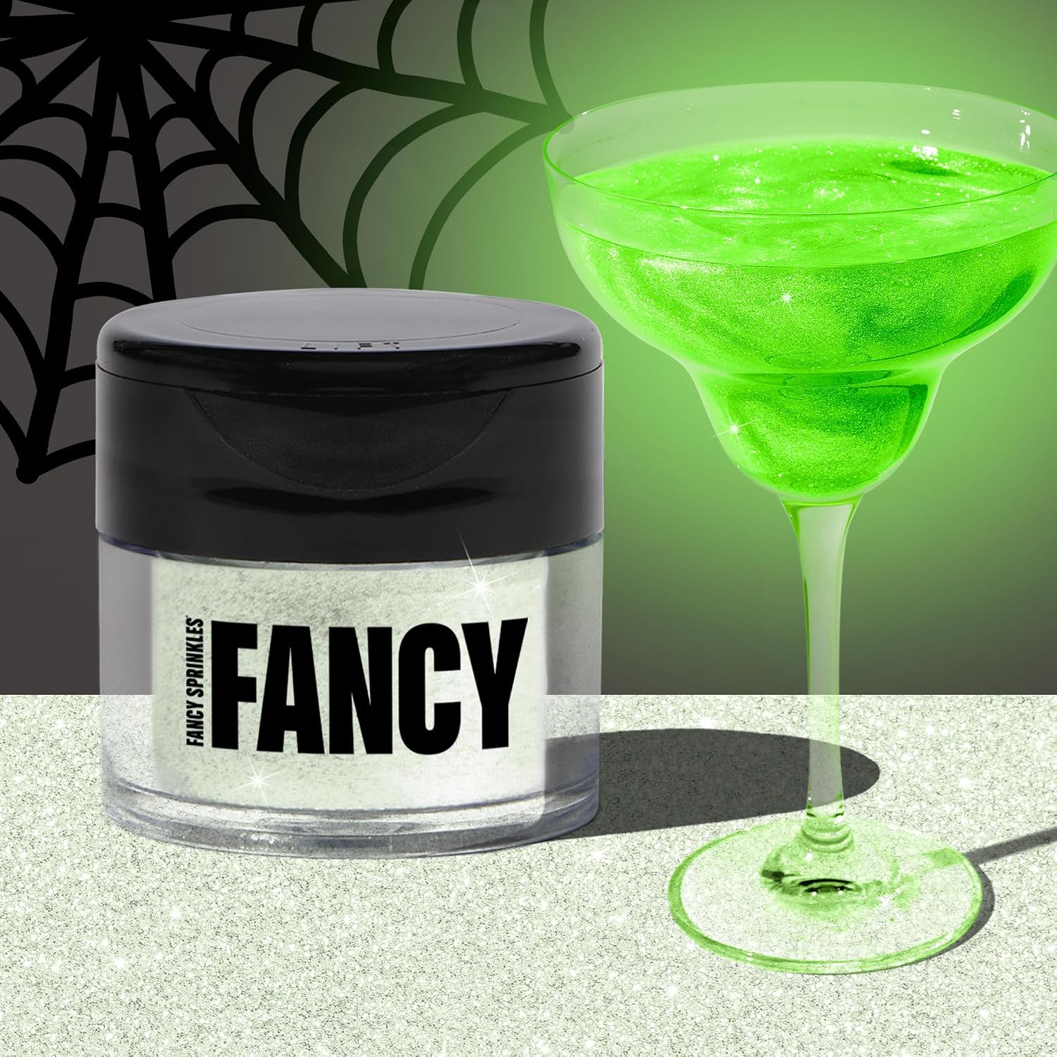 Fancy Sprinkles Glow Worm Green Edible Glitter Glows Black Light 4gm