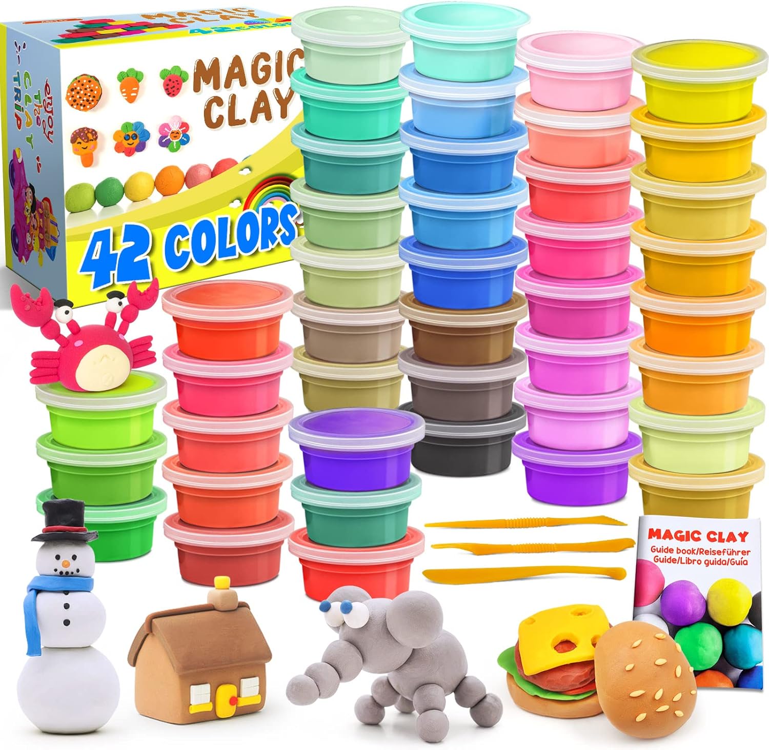 ESSENSON Air Dry Clay 42 Colors, Modeling Clay for Kids, DIY Molding Magic Clay for with Tools, Toys Gifts for Age 3 4 5 6 7 8+ Years Old Boys Girls Kids