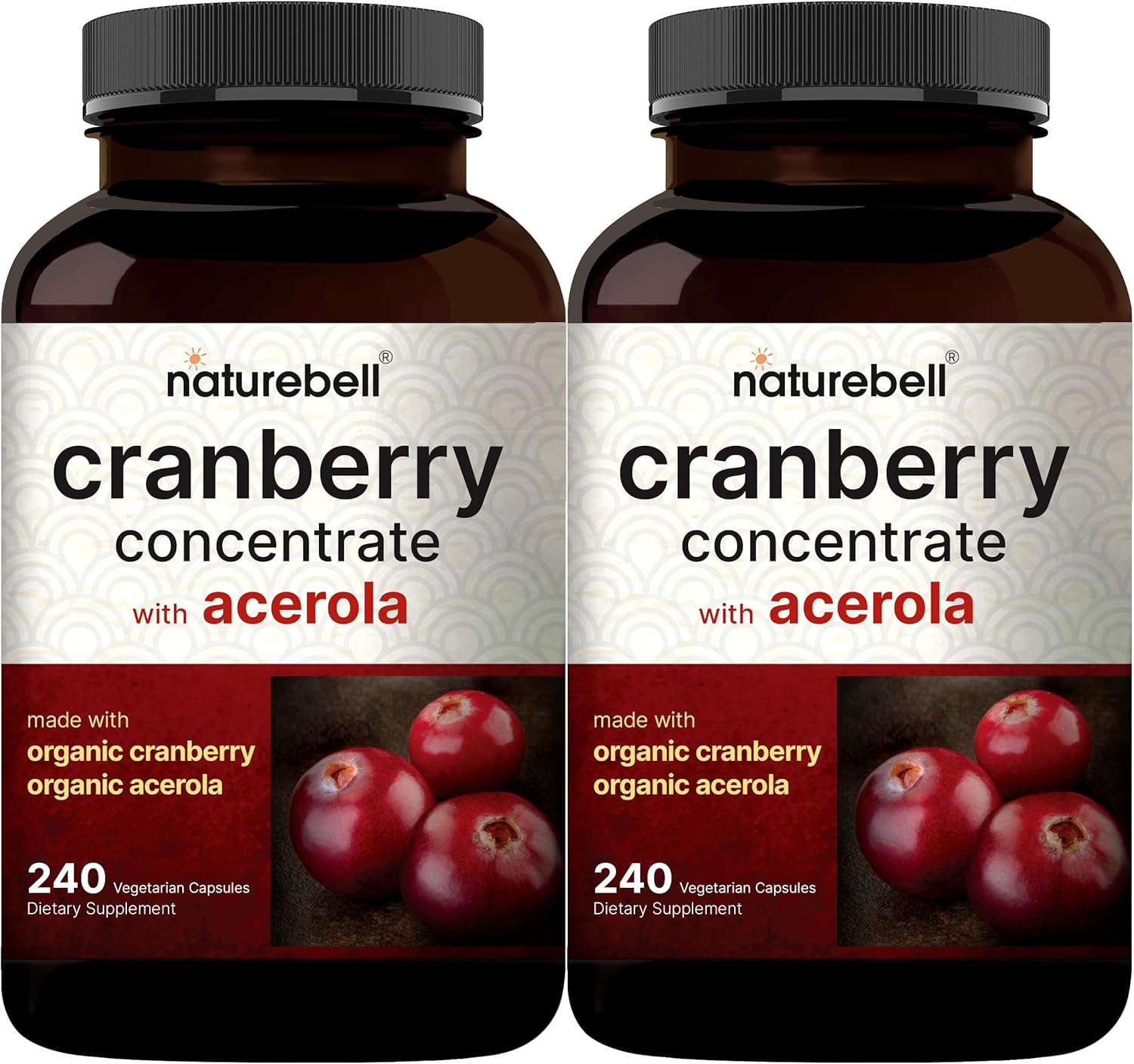 NatureBell 2 Pack Cranberry Pills 36,000mg with Acerola, 480 Total Veggie Capsules | 100:1 Fresh Cranberries Extract – Organic Ingredients – Supports Urinary Tract Health – Sugar Free