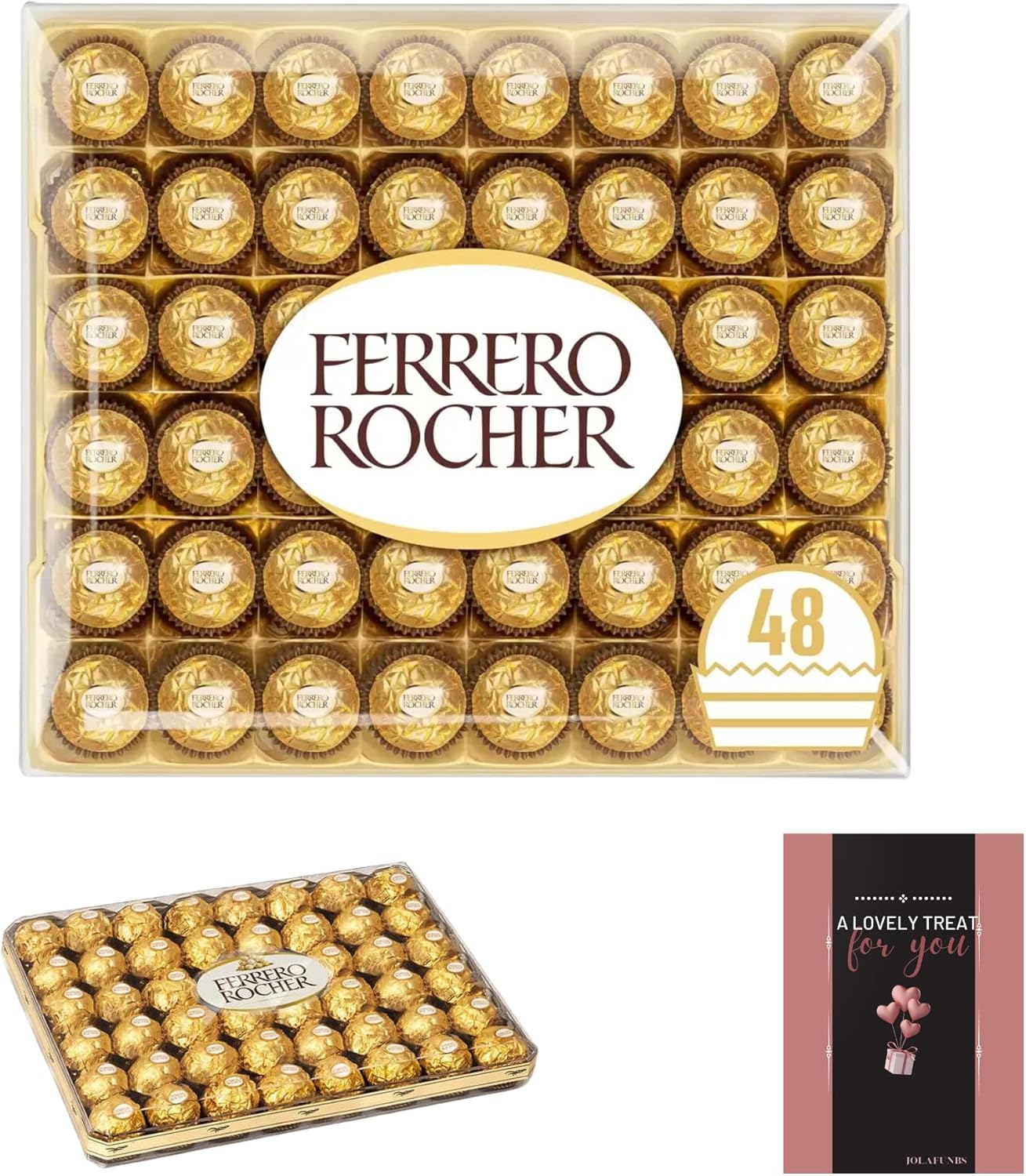 Ferrero Rocher Chocolate Sweets Gift Box Hazelnut Milk Chocolates 48 &Cards -Christmas Birthday Mothers Day Dad Gifts Care Package Perfect for Celebrations Chocolate Gift