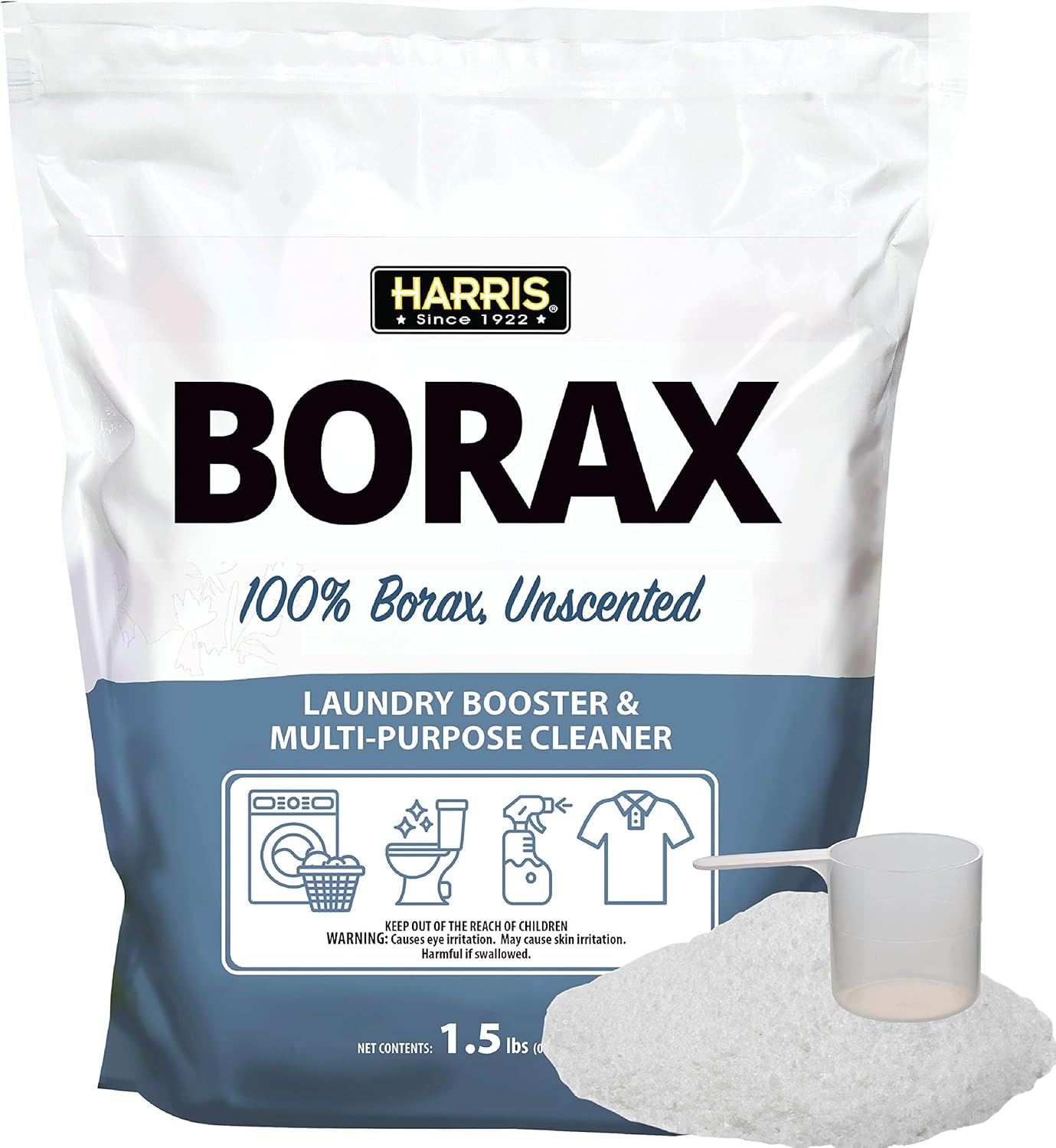 Harris Borax Powder Laundry Booster and Multipurpose Cleaner, 1.5lb (Unscented)