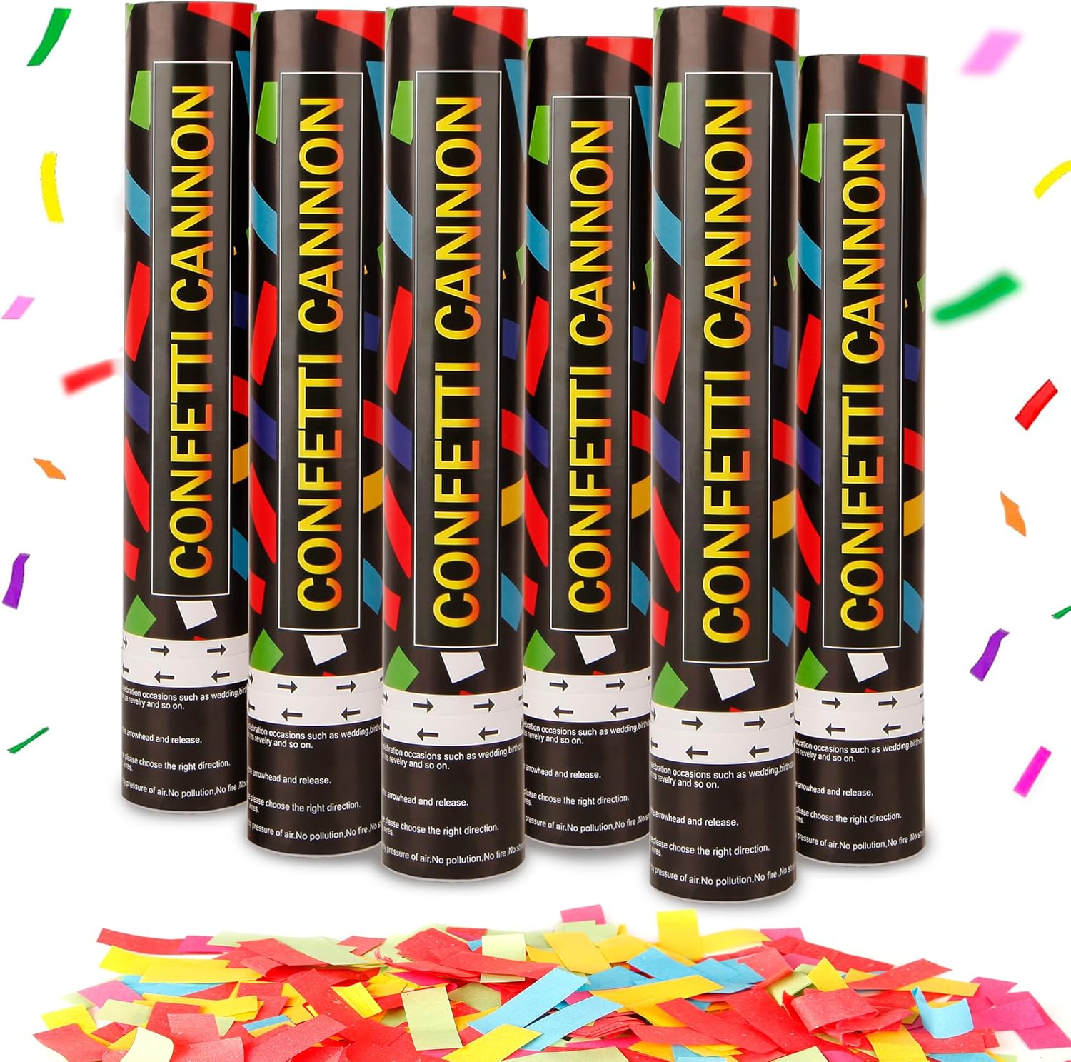 6 Pack 12 Inch Confetti Cannon Multicolor Confetti Popper Party Shooter for Wedding Birthday Graduation Celebration, These Pack of 6 Confetti cannon with Biodegradable Paper Launches 16 ft