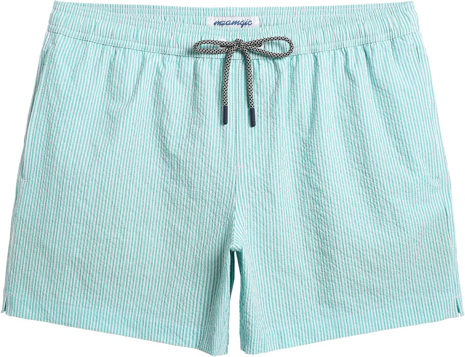 maamgic Men's Swim Trunks 5.5 inch Seersucker Beach Shorts Quick Dry Bathing Suits with Mesh Liner