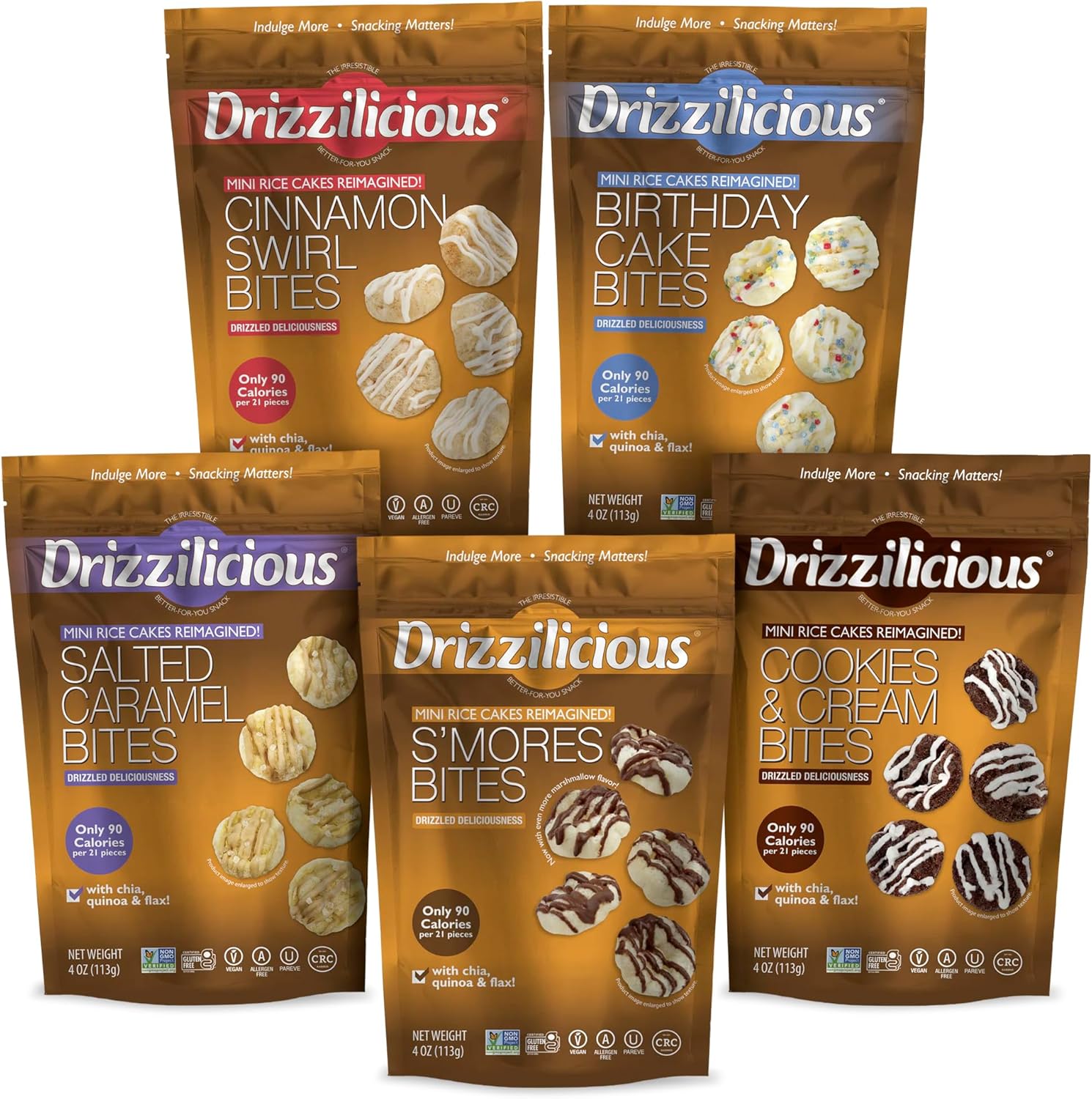 Drizzilicious Mini Rice Cake Bites Variety | 113g Bags | Pack of 5 by Broadway Candy