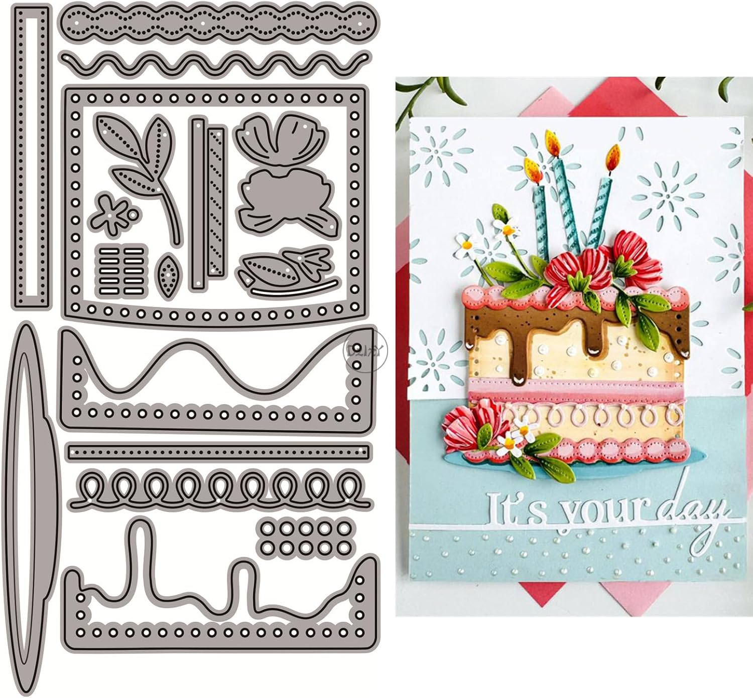 DzIxY Patchwork Birthday Cake Metal Cutting Dies for Card Making Kit Embossing Paper Die Cuts Set Scrapbook Stencils Supplies Machine Templates