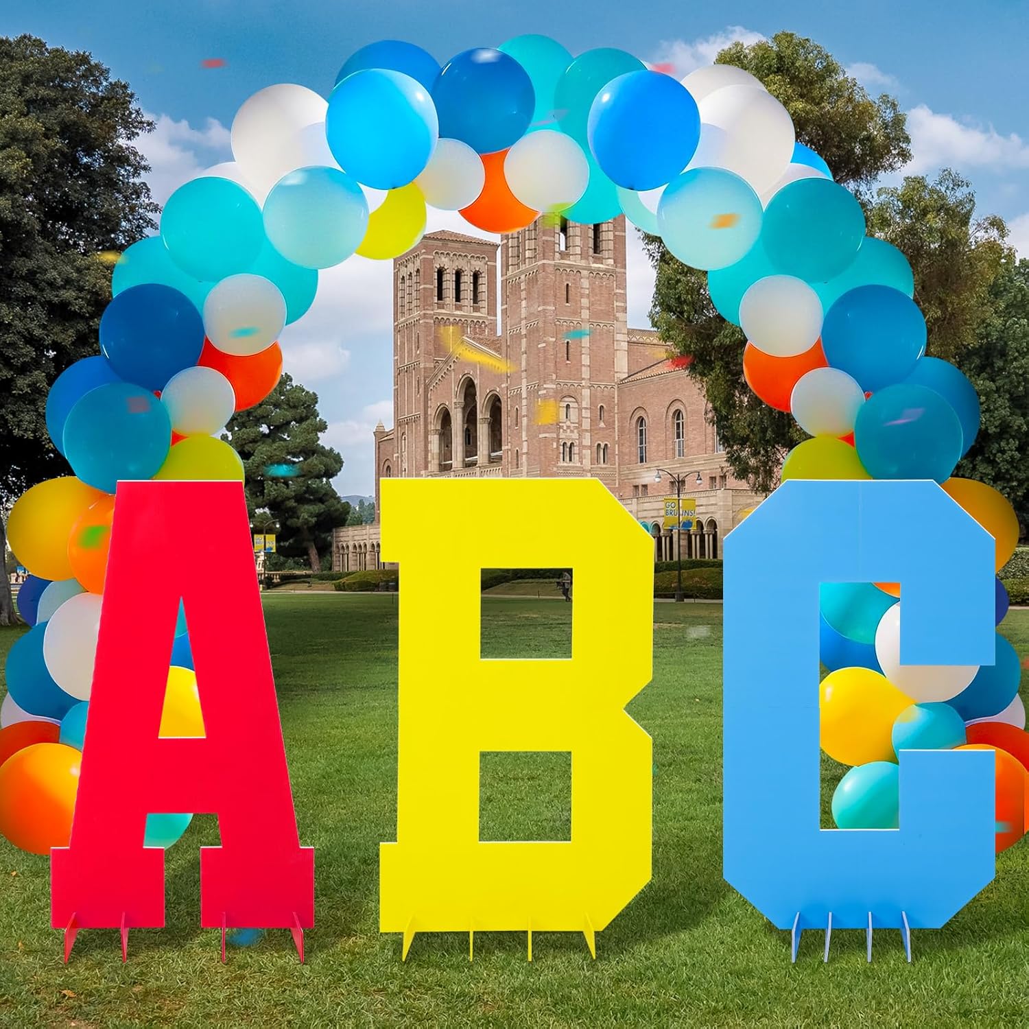 3 Pcs Large ABC Friend Street Party Decorations 31.5 Inch Yard Sign Jumbo Photo Booth Props Graduation of 2025 Yellow Red Blue Party Decoration for Grad Party Supplies