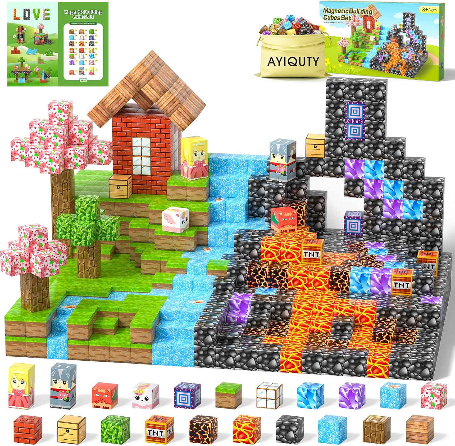 AYIQUTY Magnetic Building Blocks for Kids, 84PCS Magnetic Cube Set, 23 Elements Tiles Games, Educational Toy Gift for 3 4 5 6 7+ Year Olds Boys Girls