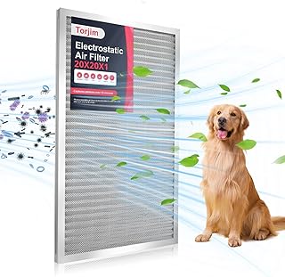 Torjim 20x20x1 Air Filter-MERV8, Washable & Reusable Electrostatic Air Filter, AC/HVAC Furnace Filter, Permanent Air Filter, Breathe Fresher, Easy Install