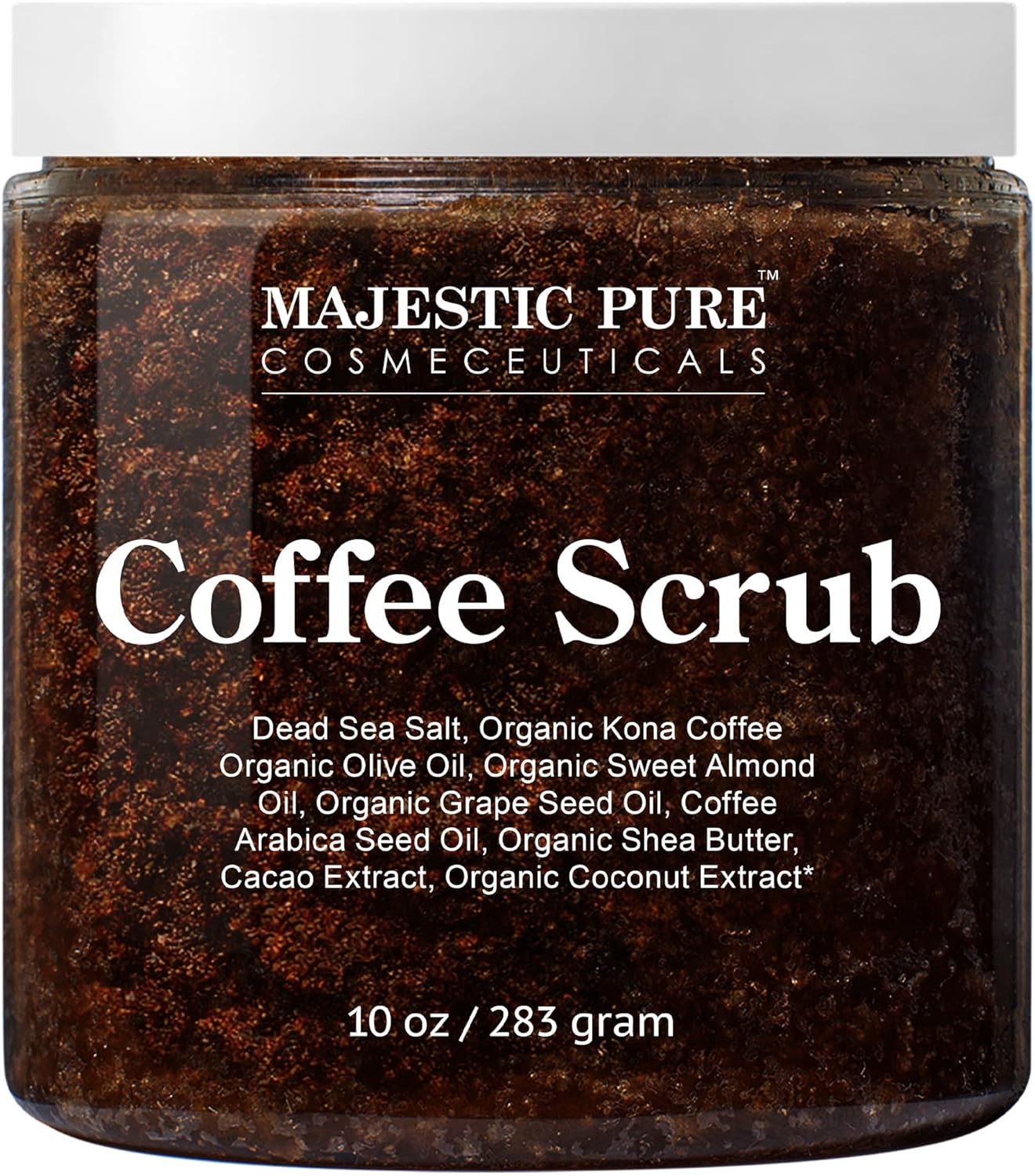 Majestic Pure Arabica Coffee Scrub - All Natural Body Scrub for Skin Care, Stretch Marks, Acne & Cellulite, Reduce the Look of Spider Veins, Eczema, Age Spots & Varicose Veins - 10 Oz
