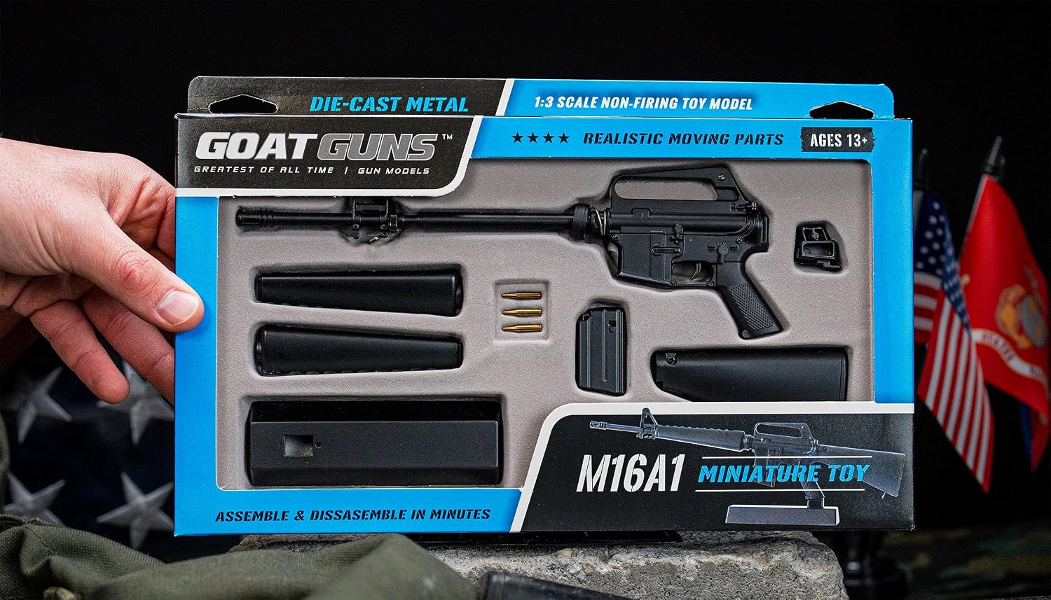 GOAT GUNS M16A1 Model | 1:3 Scale Diecast Metal Build Kit, Black | Non-Firing Vietnam Era Replica for Desk Display, Man Cave & Gaming | Historical Military Model Kit for Adults