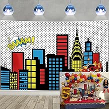 Superhero Super City Backdrop Skyline Building City Supermen Theme Kids Photography Background Newborn Baby Shower Boy Birthday Party Cake Table Decoration Photo Props (8x6FT 1.8mx1.2m)
