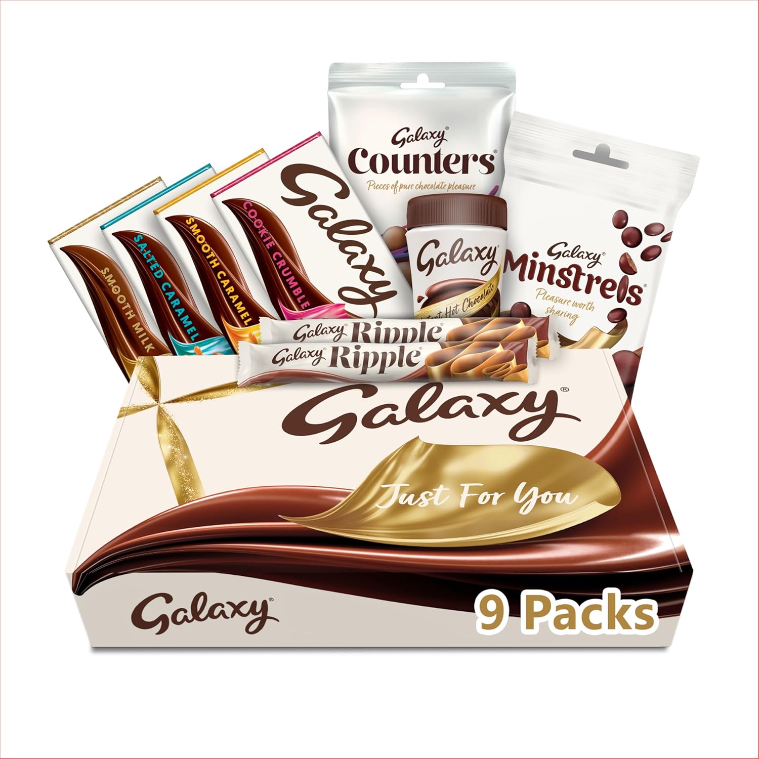 Galaxy Variety Chocolate Hamper Gift Box | Smooth Milk | Minstrels | Counters | Ripple | Cookie | Salted Caramel | Caramel | Hot Chocolate
